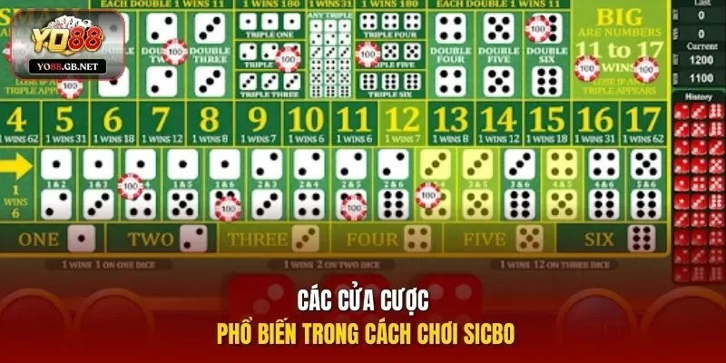 Các cửa cược phổ biến trong cách chơi Sicbo